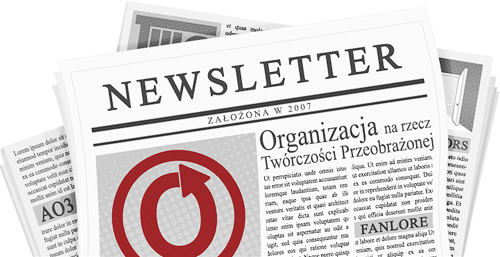 Banner wykonany przez caitie, przedstawiający gazetę z nazwą i logo OTW oraz jej projektów na stronach.
