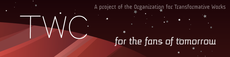 Image of a red striped planet and stars.  TWC, for the fans of tomorrow. A project of the Organization for Transformative Works.