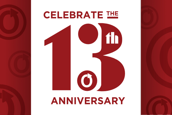 Text reading 'Celebrate the 13th Anniversary'. The OTW logo sits inside the large number 3.