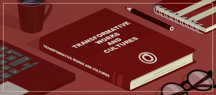 Book with Transformative Works and Cultures on the spine