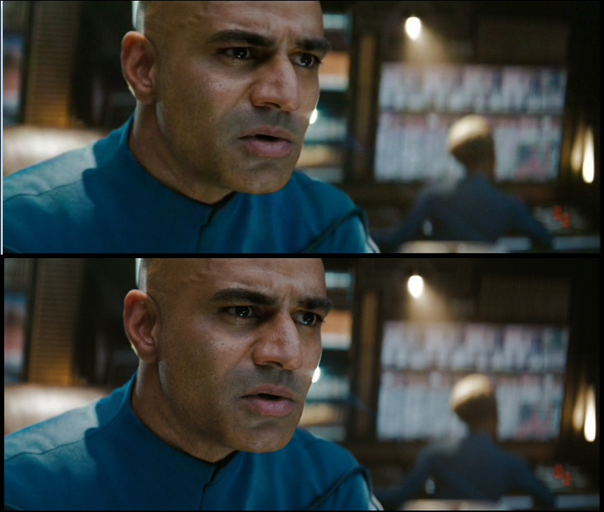 Image A: Captain Robau of the USS Kelvin: the top image was captured, the lower image was ripped.