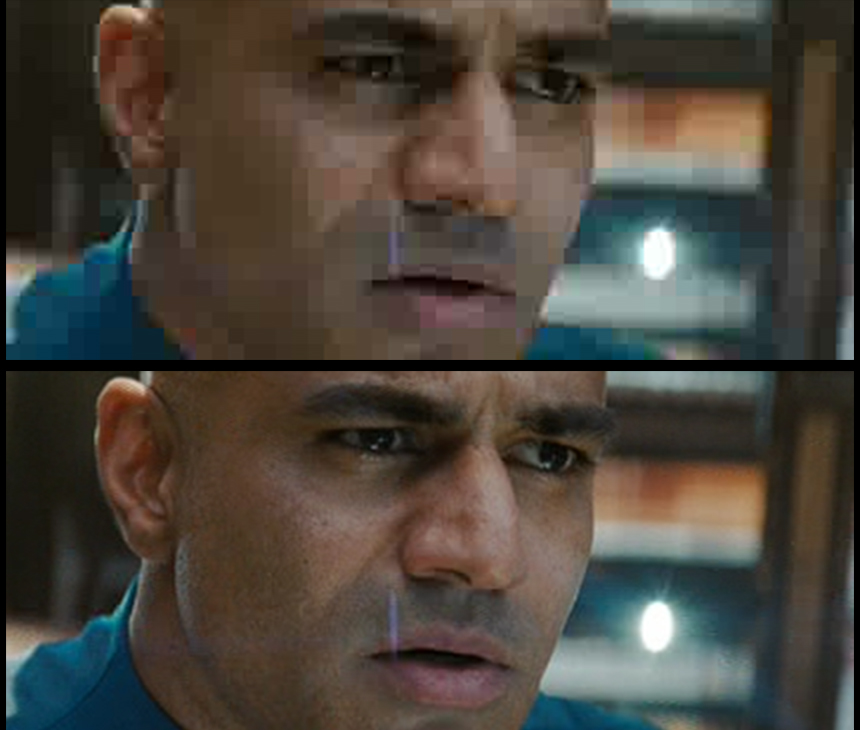 Image C: This image demonstrates the effects of cropping and resizing on image quality. Top image captured, lower image ripped.