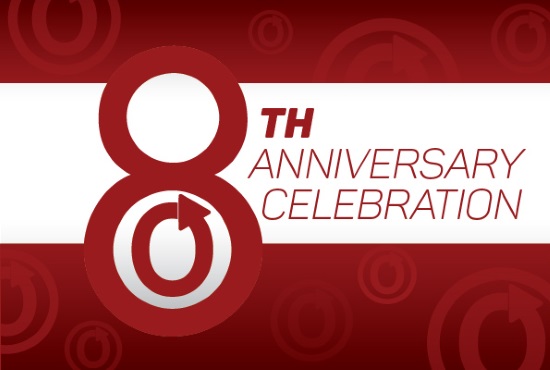 Banner by Rachel reading 8th Anniversary Celebration
